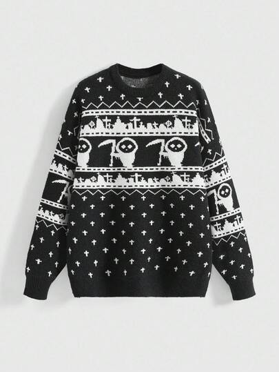 Goth Suéter de mujer con patrón de jacquard de cruz gótica, para Halloween