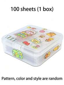 100 张透明可爱女孩与动物 PET 贴纸，卡通贴花，适用于笔记本水瓶手机冰箱，DIY 剪贴簿剪贴画贴纸随机发货（盒装） - 無色 - 查看 11