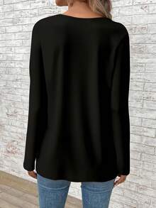 EMERY ROSE Plus Size Women's Solid Color Casual Loose Long Sleeve T-Shirt, Suitable For Teacher's Day, Halloween, ,Spring/Summer/Vacation - Multicolor - View 2