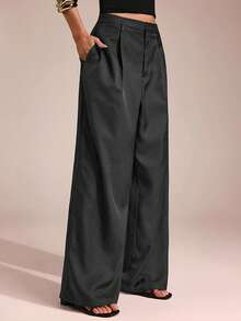 SHEIN Forever 21 女士裤子商务休闲女士西装女士阔腿裤办公室女士服装宽松裤职业女性服装办公室服装灰色 - 深灰色 - 查看 4