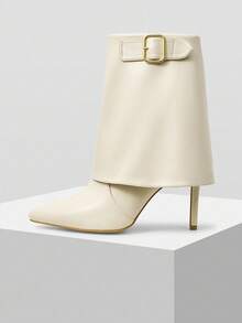 Mnmlis 女士鲨鱼靴高跟时尚踝靴 - 白色 - 查看 5