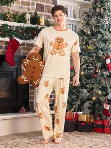 CoupledUp Gingerbread Man Print Contrast Color Pullover Short Sleeve Pajama Set,Men Couple Matching Christmas Pjs,Rainbow,Summer,Cute,Lounge Pajamas - Multicolor - View 5