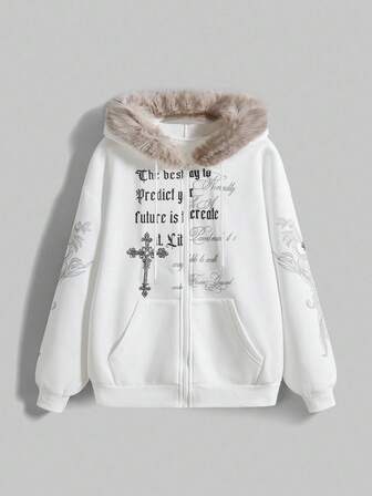 J-Fashion Felpa con cappuccio a maniche lunghe con stampa grafica vintage americana stile Y2K consumata