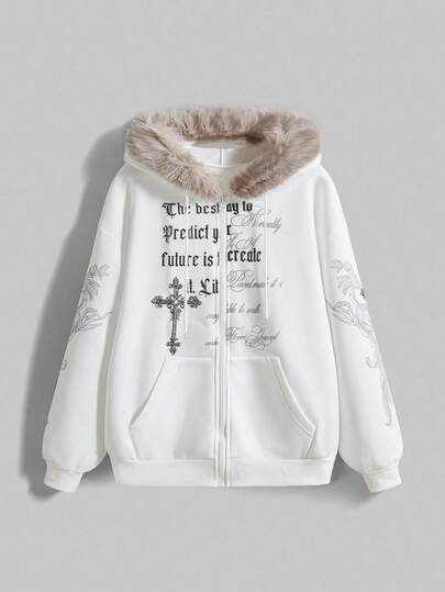 J-Fashion Y2K Distressed Vintage American Street Graphic Print Long Sleeve Hoodie Sweatshirt