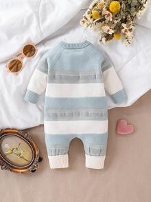 SHEIN 女婴条纹针织连体裤，时尚可爱百搭毛衣 - 彩色 - 查看 2