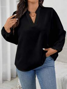 EMERY ROSE 大码女式休闲V领长袖衬衫 - 彩色 - 查看 5