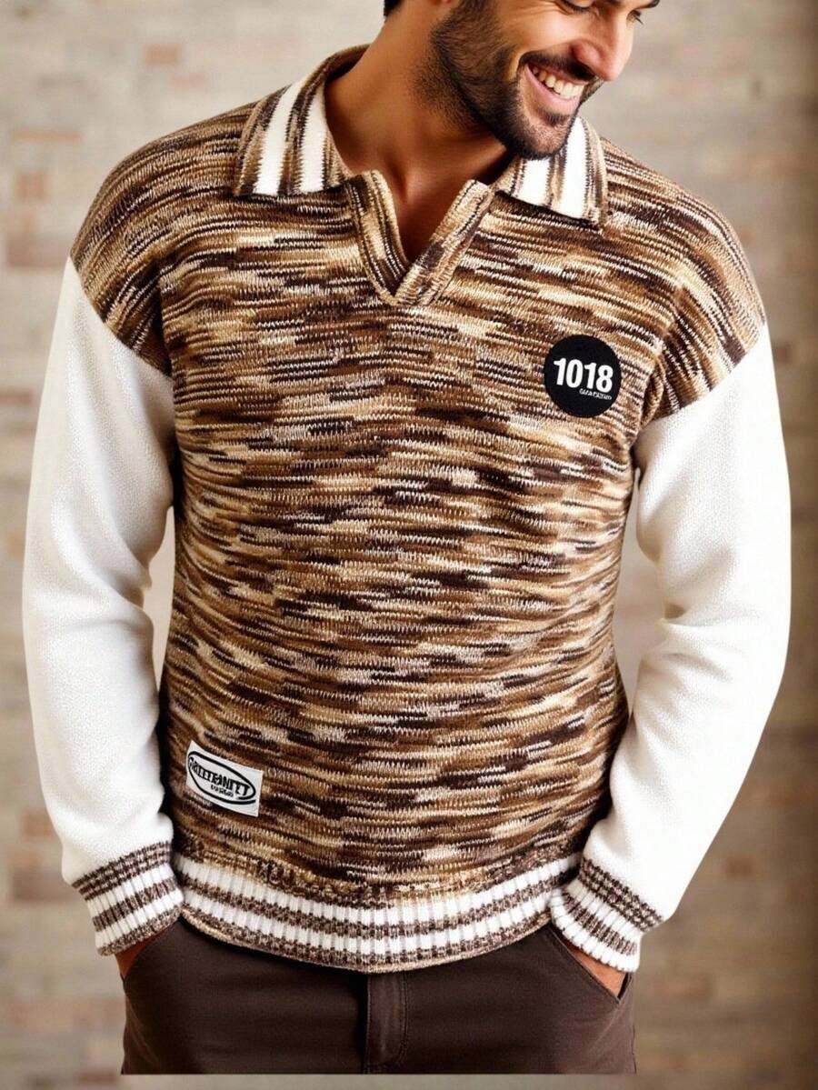 Manfinity Homme كنزة صوفية كاجوال للرجال من الصوف المنسوج بتصميم لوني مجزأ، خريف/شتاء - متعدد الألوان - مشاهدة 1