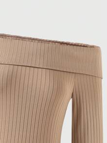 休闲度假简约时尚罗纹面料青少年女孩T恤 - 黑色 - 查看 5