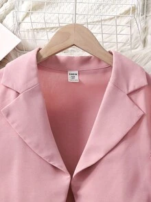 SHEIN 2pcs/Set Tween Girls Autumn Pink Asymmetric Hem Long Sleeve Jacket And Loose Floral Print Jumpsuit, Elegant Casual/Work Outfit Two Piece Outfits Two Piece Sets Floral Two Piece Set Two Piece Jumpsuit Crop Top And Pants Set Fall Winter - Multicolor - View 3