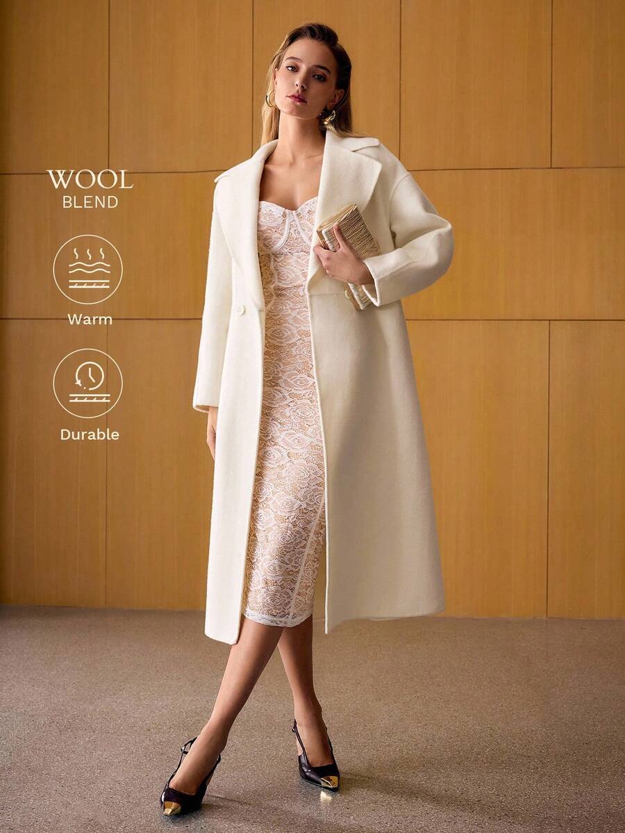 MOTF PREMIUM WOOL DOUBLE BREASTED OVERCOAT - White - View 1