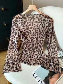 Modelyn Áo cánh tay dài cổ chữ V họa tiết da báo thanh lịch và thời trang dành cho nữ - Nhiều màu - Xem 3