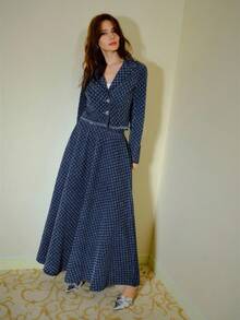 MOTF PREMIUM 提花毛边牛仔夹克和牛仔裙套装，秋冬 - 藍色 - 查看 6