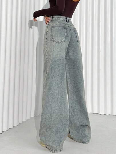 EURMUSE WOMEN WIDE LEG HIGH WAIST JEANS