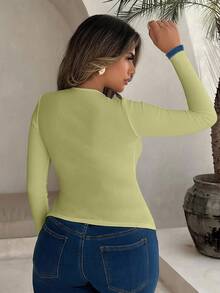 Xyvia Ladies' Autumn And Winter Elegant And Dignified Old Money Style T-Shirt - Olive Green - View 2