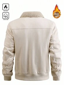 Manfinity Homme Men's Long Sleeve Casual Warm Thermal Lined Zip-Up Thermal Lined Jacket, Autumn/Winter Cream Men Thermal Lined Jacket For Men Outerwear - Khaki - View 2