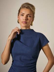 COSMINA Women's Casual Slim Fit Denim Blouse, Versatile For Daily Wear, Summer - Blue - View 4