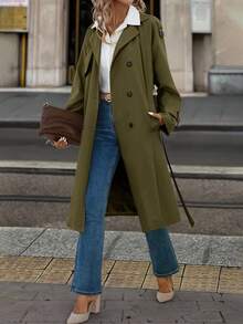 Solivie 女士保暖内衬风衣，秋冬外套，女士秋冬服装 - 軍綠色 - 查看 5