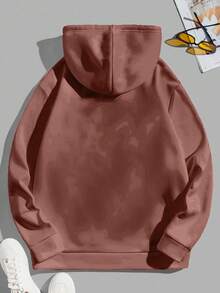 EURMUSE Women's Casual Everyday Commute Simple Solid Color Drop Shoulder Loose Pocket Drawstring Fleece Hoodie, Autumn/Winter - Berwarna merah muda - View 2