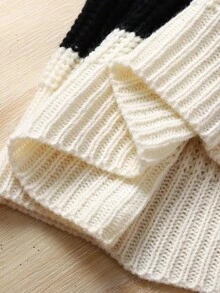 Sparklyn 1 Set Soft & Skin-Friendly Colorblock Striped Crew Neck Loose Sweater & Straight Leg Wide Pants, Versatile Outfit For Casual, Outdoor, Gathering And More Occasions, Suitable For Tween Girls Fall Winter - Multicolor - View 9