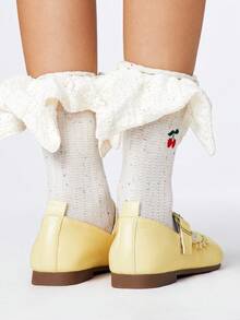 ROMWE Kawaii Giày lười nâu nữ, giày Mary Jane mũi kín, giày bệt Lolita ren nơ - Màu vàng - Xem 5