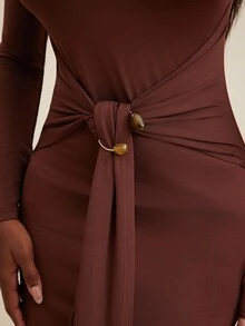 NYA SZN 连衣裙长袖修身金属细节特殊场合正式端庄婚礼宾客教堂约会外出夜场秋冬适合通勤女士服装