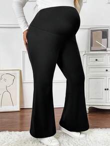 SHEIN 加大码孕妇纯色可调节腰部喇叭裤，带保暖内衬