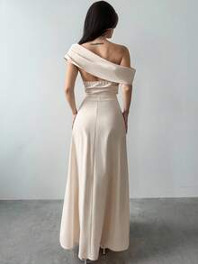 Firerie Váy maxi màu mơ dịu dàng dành cho nữ, váy xòe cổ xếp ly thanh lịch, váy maxi cổ lệch không tay, phù hợp cho mùa xuân, mùa hè, mùa thu, mùa đông, trang phục đi biển, phong cách sân bay, trang phục nghỉ dưỡng, thanh lịch, đi làm, gợi cảm, mùa cưới, lễ tốt nghiệp, tiệc tốt nghiệp, trang phục biểu diễn, hòa nhạc, trang phục công sở, trở lại trường, trang phục nghỉ dưỡng dành cho nữ, váy sinh nhật dành cho nữ, trang phục giáo viên nữ - Màu be - Xem 8