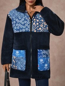 EURMUSE Áo khoác nỉ chắp vá màu xanh navy: Kiểu dáng thoải mái, hoàn hảo cho những buổi tối ấm cúng hoặc đi dạo ngoài trời vào những ngày se lạnh, được làm bằng vải nỉ mềm mại màu xanh navy với các mảng chắp vá màu xanh và túi trước có hoa văn để giữ ấm và mang đến phong cách hiện đại. - Nhiều màu - Xem 5