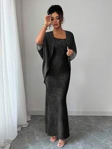 Selianne Women's Sexy Faux Lace Print Black Casual Suit, Suitable For Elegant Party Wear In New Year, Thanksgiving, Autumn/Winter - Black - View 3