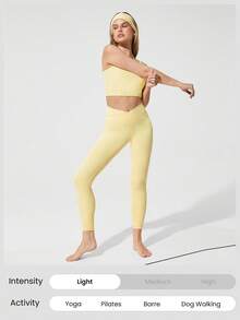 GLOWMODE 24英寸 FeatherFit™ 交叉紧身裤，内置内衣，轻度支撑，低冲击瑜伽，日常健身 - French Vanilla - 查看 6