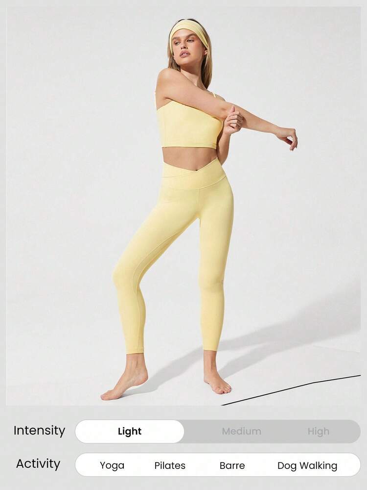 GLOWMODE 24" FeatherFit™ Crossover Leggings With Built-In Underwear Light Support Low Impact Yoga Daily Gym Valentine's Day - French Vanilla - View 6