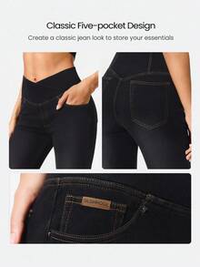 GLOWMODE Jeanius Moves Movin' And Groovin' 弹力透气提臀牛仔交叉腰喇叭腿口袋紧身牛仔裤日常休闲装