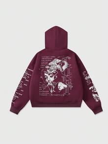 ROMWE MEN Street Life Herren Grafik Slogan Muster Hoodie, Retro Straßen-Stil, Herbst/Winter