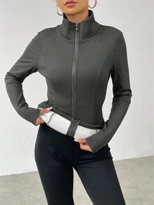 EMERY ROSE Chaqueta ajustada de unicolor con forro térmico, otoño/invierno - Gris Oscuro - Ver 6