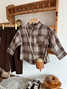 DAZY Boys (Small) Casual Plaid Shirt Set, Loose Fit, Japanese Style, Autumn