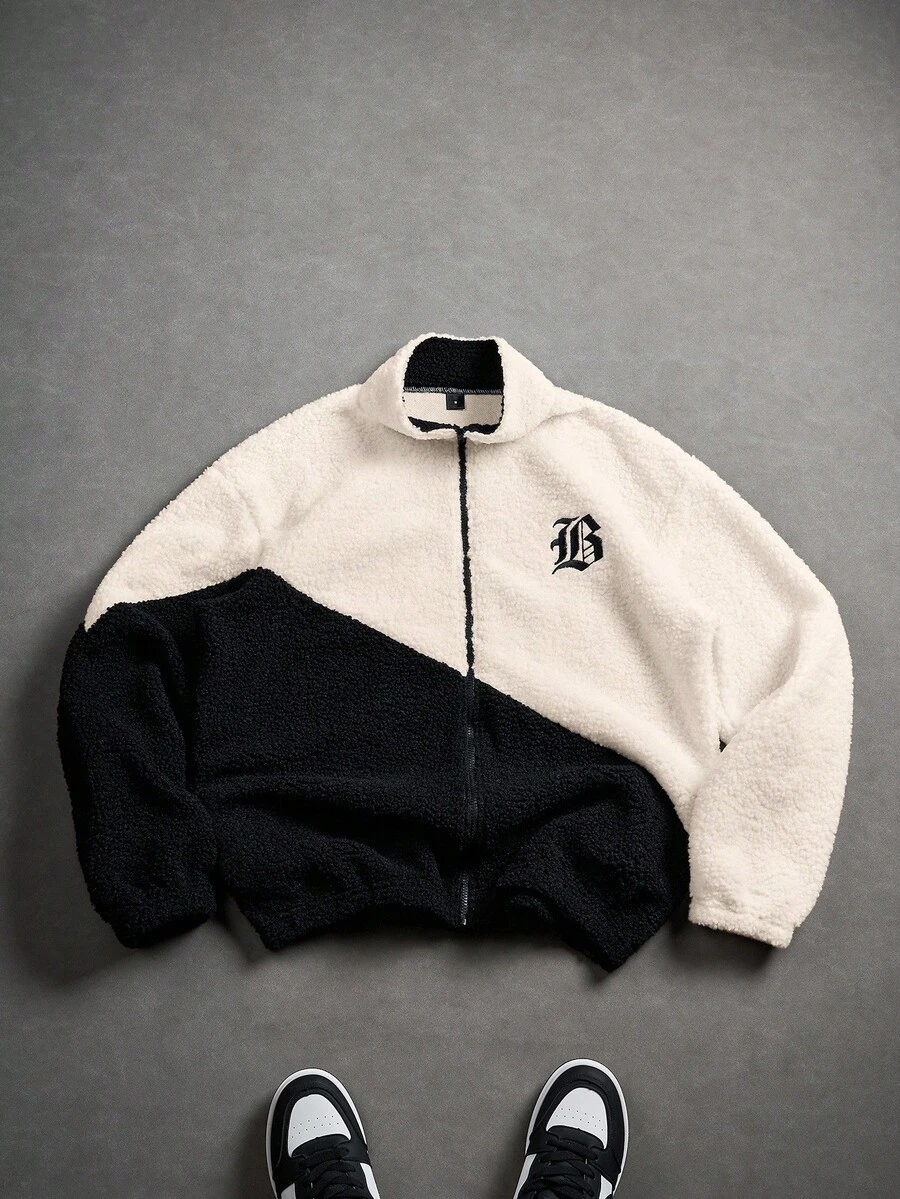 Manfinity EMRG Men's Letter Graphic Contrast Color Zipper Front Jacket , Fall