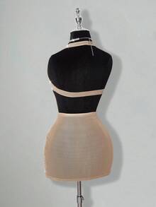 SHEIN ICON 女式杏色深 V 领水钻透视露背迷你连衣裙，性感派对和活动适用 - 杏色 - 查看 8