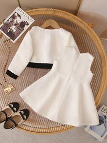 SHEIN Bộ váy liền thân vải tuýt nhiều màu sắc dễ thương và thanh lịch cho bé gái - trắng - Xem 2