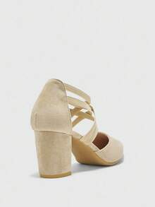 CUCCOO BIZCHIC Giày cao gót mũi nhọn màu mơ co giãn quai mắt cá chân thời trang dành cho nữ, thích hợp để đi làm, hẹn hò, tiệc tùng, đám cưới, ngày lễ - Màu be - Xem 8