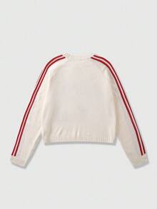 ROMWE MEN Prep 男士刺绣宽松短款针织衫，秋冬款，长袖上衣 - 米色 - 查看 9