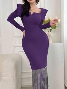 Modelyn Women Elegant Tassel Hem Arabic Style Long Dress - Purple - View 4