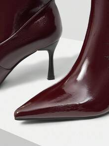 Mnmlis Stivali alla caviglia da donna colore rosso vino, moda versatile con tacco sottile/spesso, tacco alto, punta affusolata, stivali alti fino al ginocchio, adatti per autunno/inverno - Bordò - Visualizzare 10