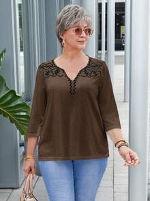 EMERY ROSE Áo thun tay dài đơn giản, thoải mái, thời trang mặc hàng ngày, mùa xuân/hè, cỡ lớn - màu nâu - Xem 3