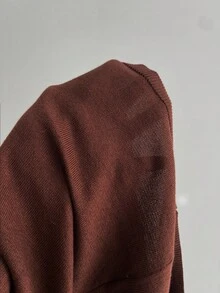 SHEIN Unity Women's Casual Cardigan And Folded Knit Shorts 2 Pieces Set, Autumn/Winter Brown Two Piece Set Fall Cloth For Women - Brown - View 8