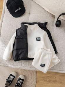 SHEIN 3件套男婴可爱百搭字母印花长袖卫衣+运动裤+保暖外套运动套装，男女宝宝秋冬服装 - 彩色 - 查看 7