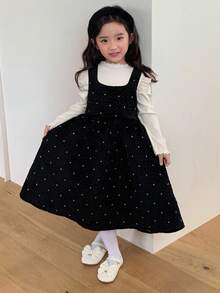 Dazy Kids Young Girls Square Neck Sleeveless Dress, Autumn/Winter - Black - View 2