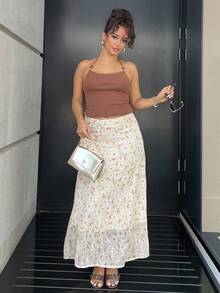 NegzBox 女式新款优雅简约清爽度假风A字裙 - 黃色 - 查看 1