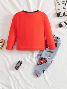 2pcs Baby Boy Punk Racing Car Graphic Knit Crew Neck Long Sleeve Top And Snug Fit Pants Set, Autumn/Winter Fall - Multicolor - View 2