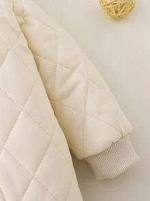 SHEIN Playful Pals Infant Boys' Warm Diamond Pattern Hooded Zip-Up Fleece Jumpsuit, Comfortable Outfit For Autumn/Winter Fall