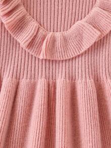 Vestido de punto con volantes en el bajo, unicolor, informal, para niña preadolescente, otoño/invierno - Rosa - Ver 4